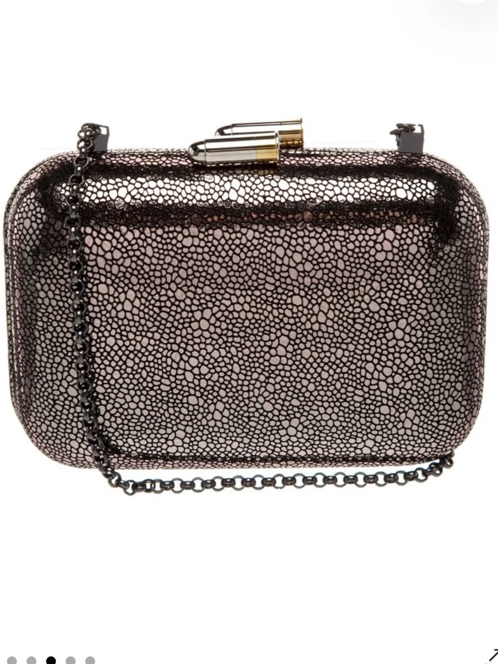 Metallic Rose Gold Pebbled Hard-Case Clutch with Chain
